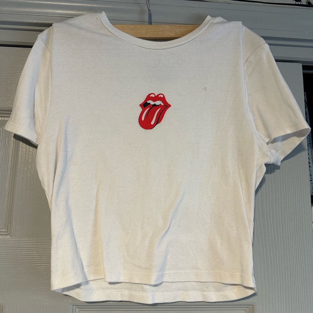 White Rolling Stones crop top